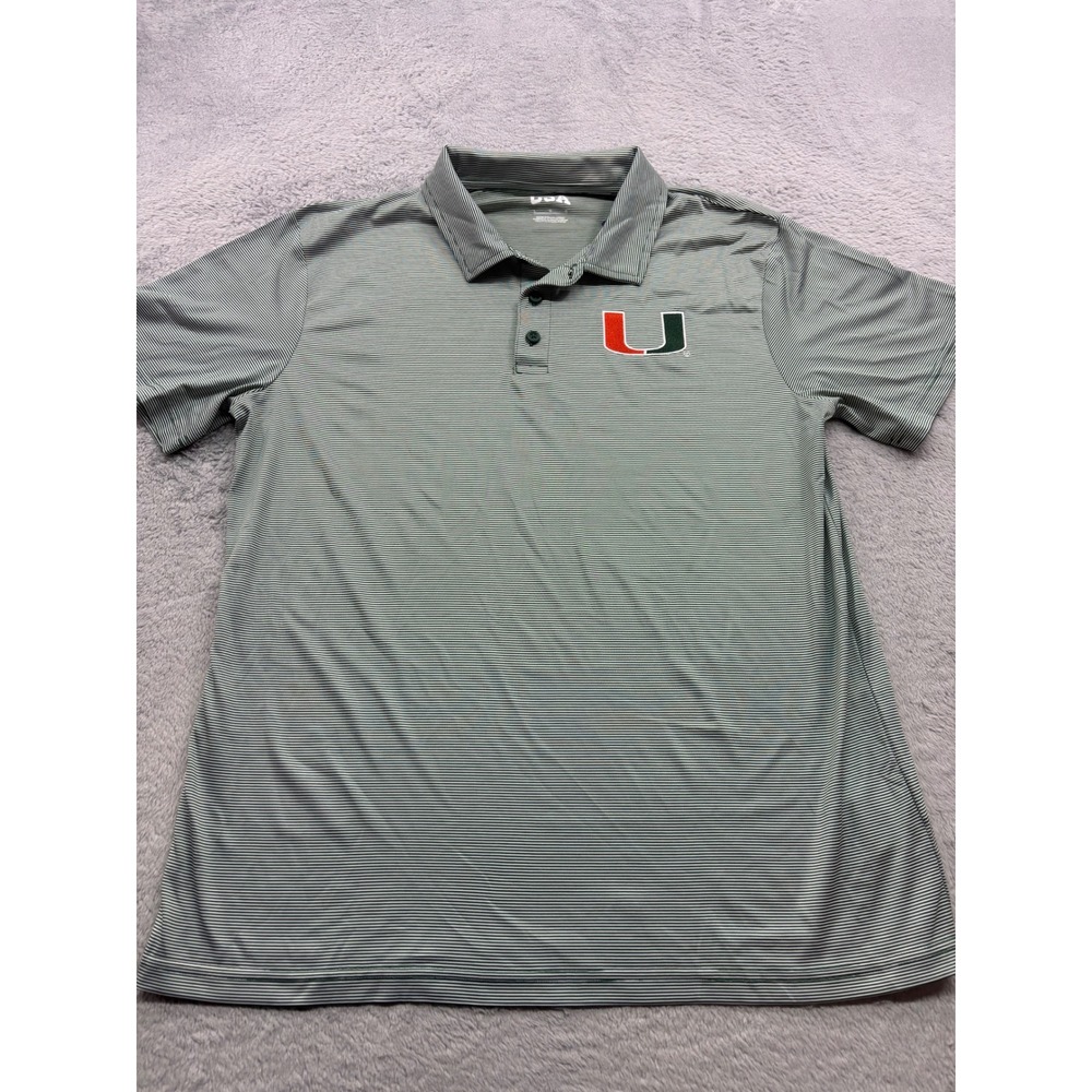 Miami Hurricanes Mens Large Green White Striped Performance Polo Shirt NWT